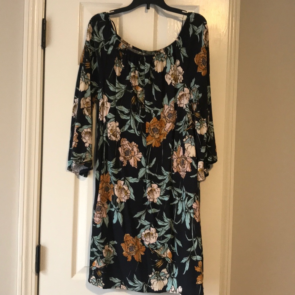 Teal 3/4 Bell Sleeve Floral Shift Dress